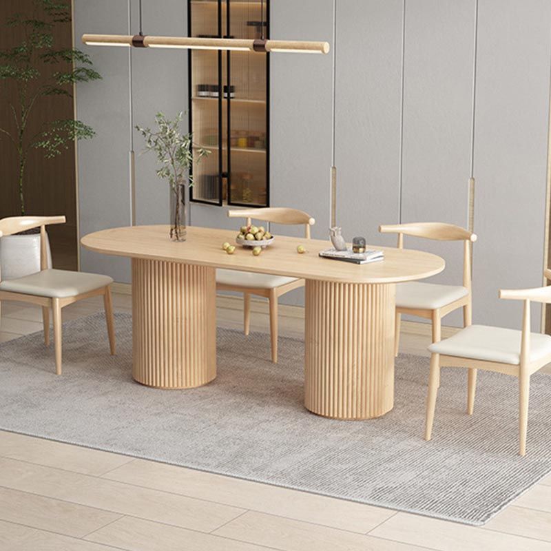Modern Wood Double Pedestal Dining Table Natural Oval Table for Kitchen