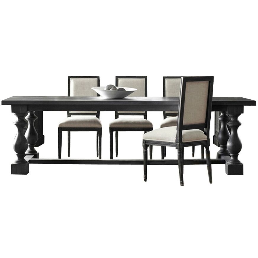 Industrial Pine Wood Dining Table Rectangle Kitchen Table with Trestle Base