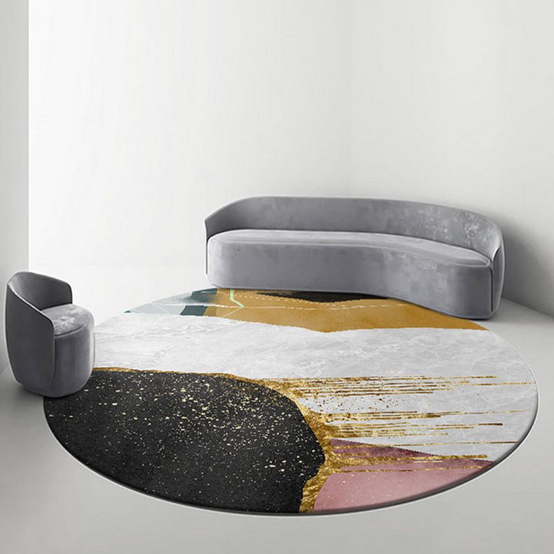 Round Modern Carpet Fancy Abstract Pattern Indoor Rug Polyester Non-Slip Area Rug for Living Room