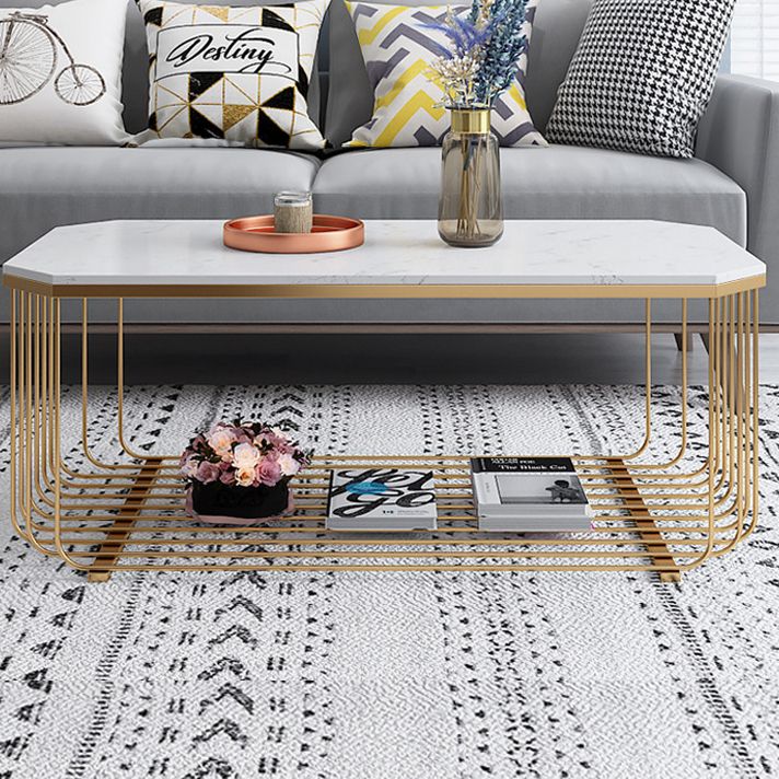 Glass/Marble Top Coffee Table Glam Frame Coffee Cocktail Table