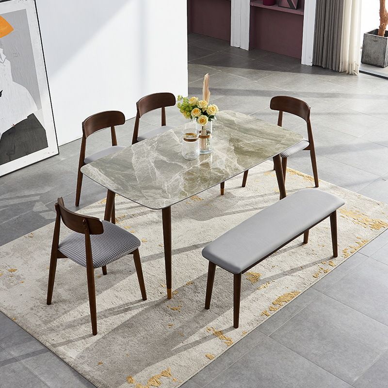 Solid Wood Contemporary Rectangular Dining Table Sintered Stone Top Table with Wood Legs