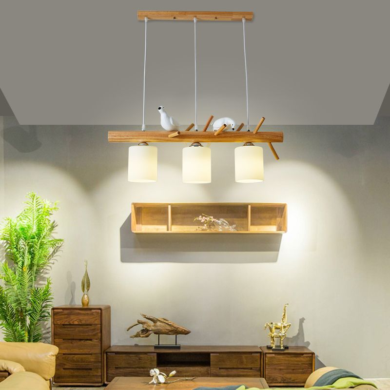 Modern Style Cylinder Shape Island Lights White Glass 3 Light Pendant Lights