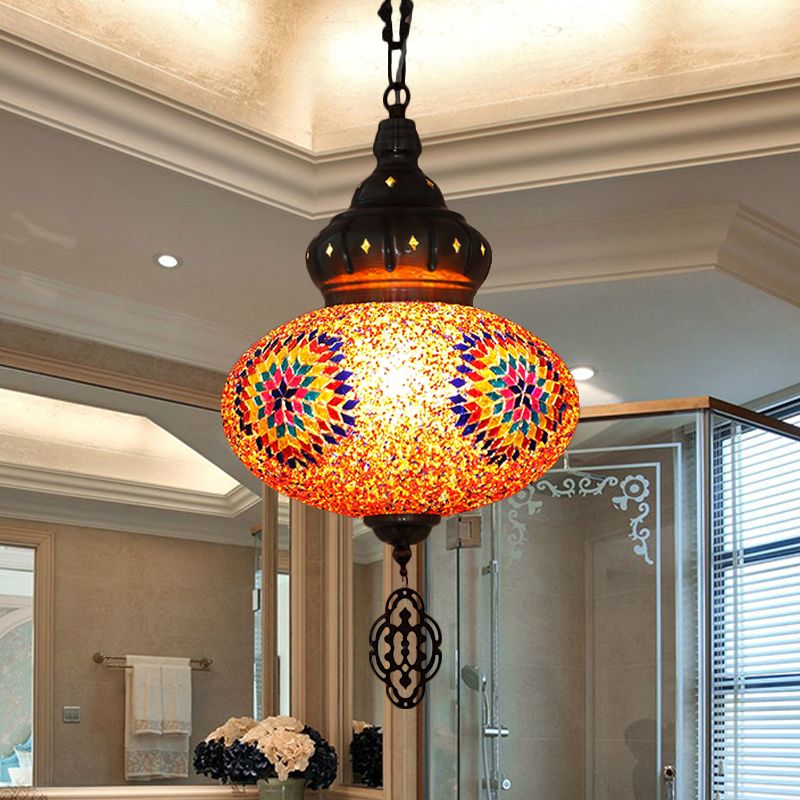 Ovaal gesneden glasophanging licht Turkish 1 lamp restaurant hanglamp in oranje