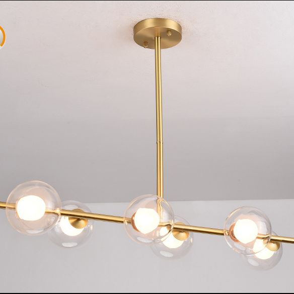 Mid-Century Gold Metal Island Pendant Lighting Spherical Glass Island Ceiling Light for Dining Table