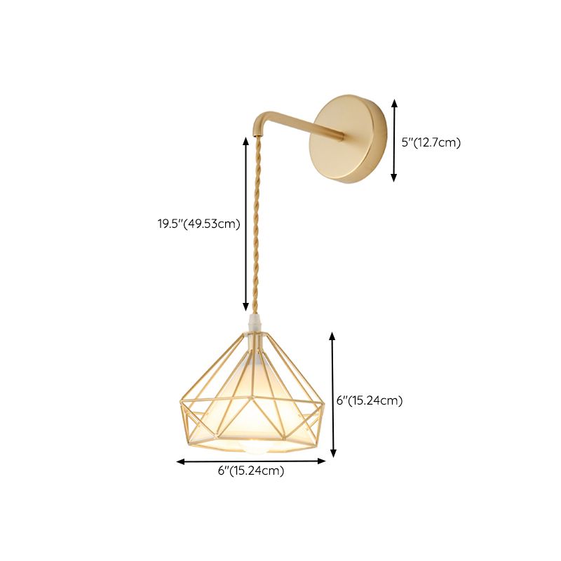 Modern Metal Wall Sconce Diamond Shape Wall Light with Fabric Shade for Bedroom