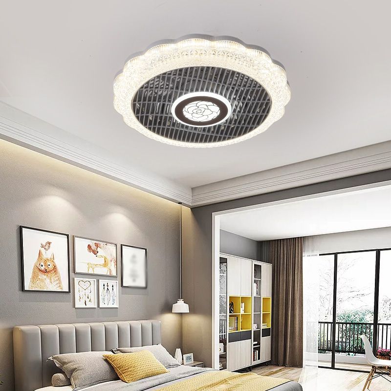 Nordic Style Iron Ceiling Fan Lamp Geometry Circle LED Ceiling Fan Light for Living Room