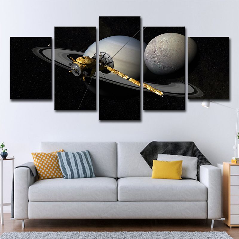 Grey Planet Satellite Canvas Art Multi-Piece Science Fiction Living Room Wall Decor
