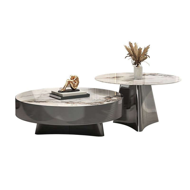 Round Slate Coffee Cocktail Table Pedestal Coffee or End Table with Storage