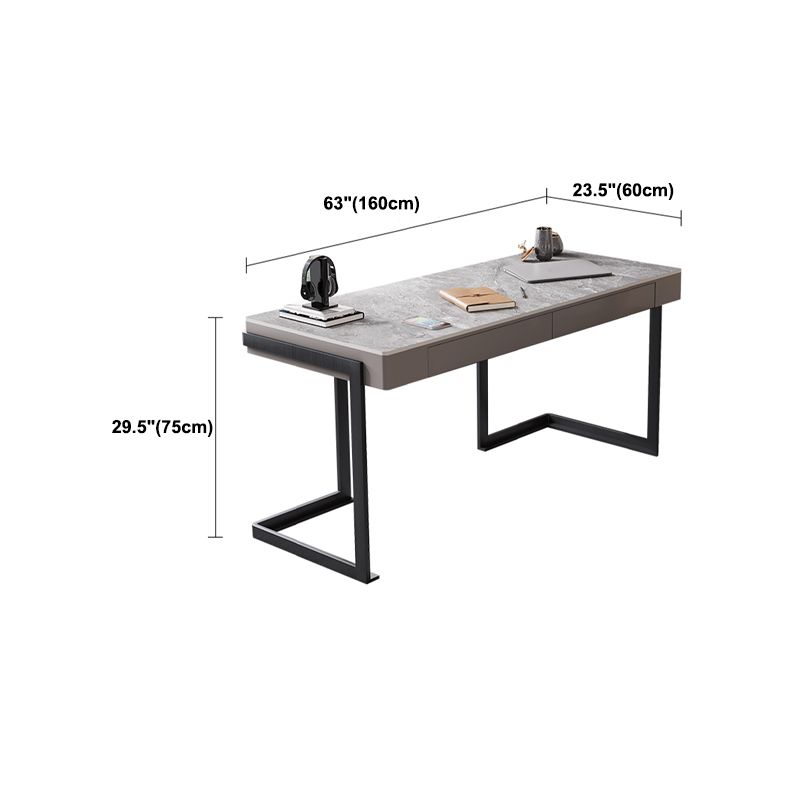 Steel and Stone Office Desk Grey 23.6" Wide Writing Desk Rectangular