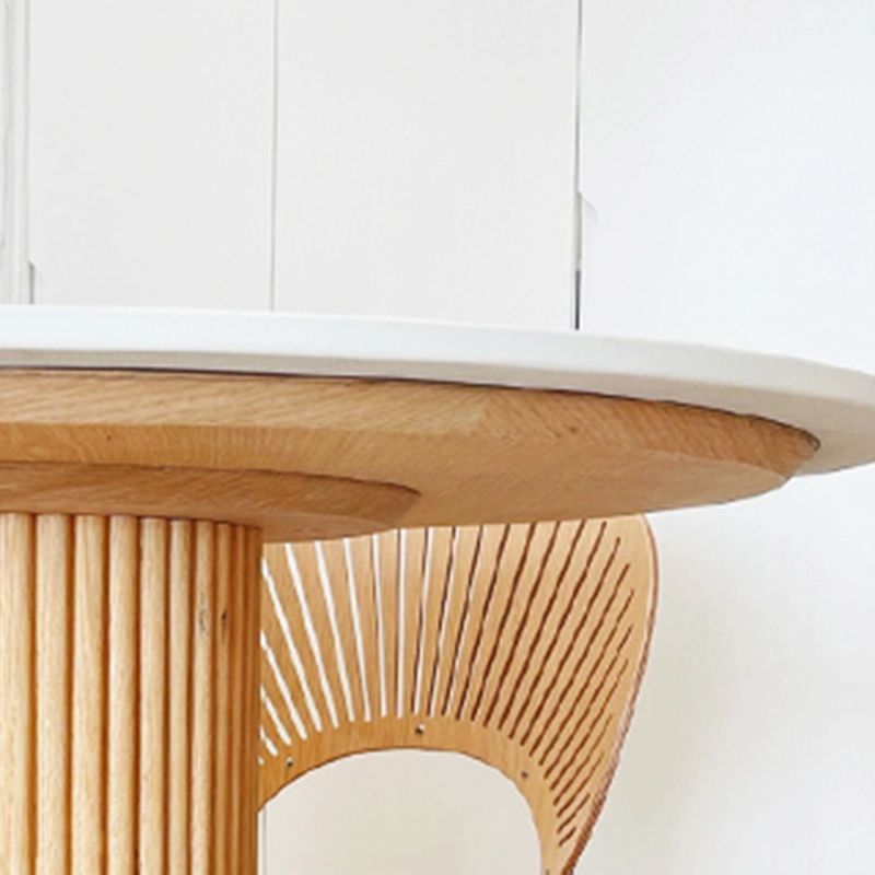 Round Stone Dining Table Modern Solid Wood Pedestal Base Dining Table