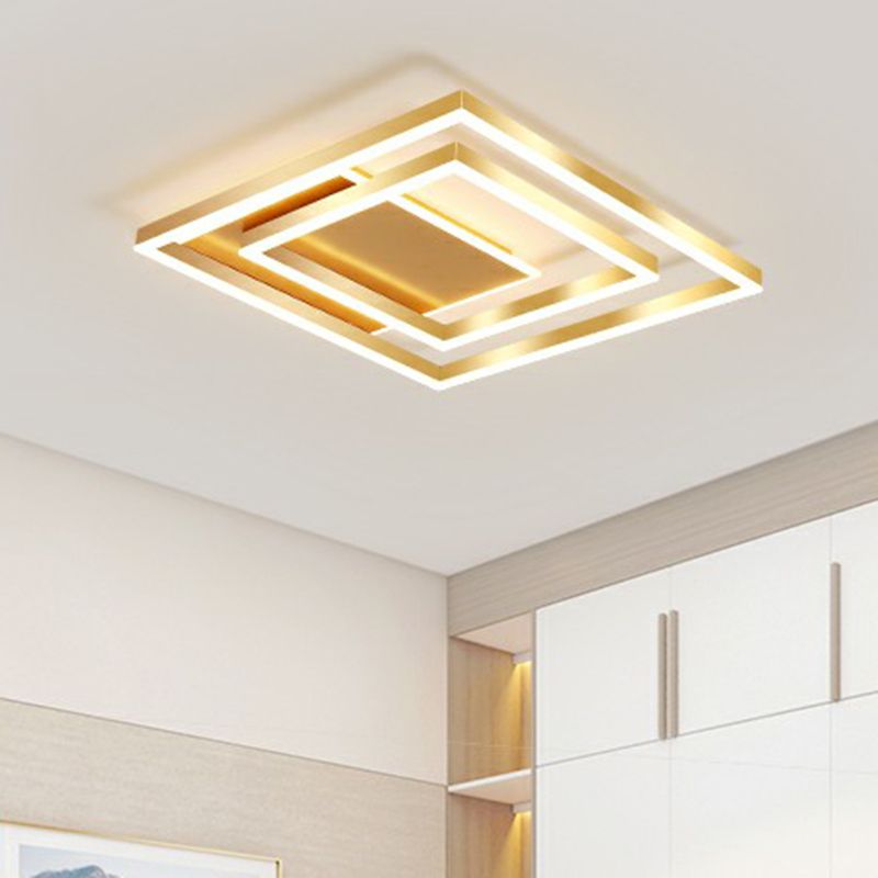 Minimalist Square LED Flush Ceiling Light Metallic Bedroom Flush-Mount Light Fixture in Gold