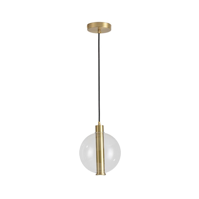 LED de chambre à 1 lumière à la lumière pendante à plafond en or minimaliste avec une teinte en verre transparent à bille