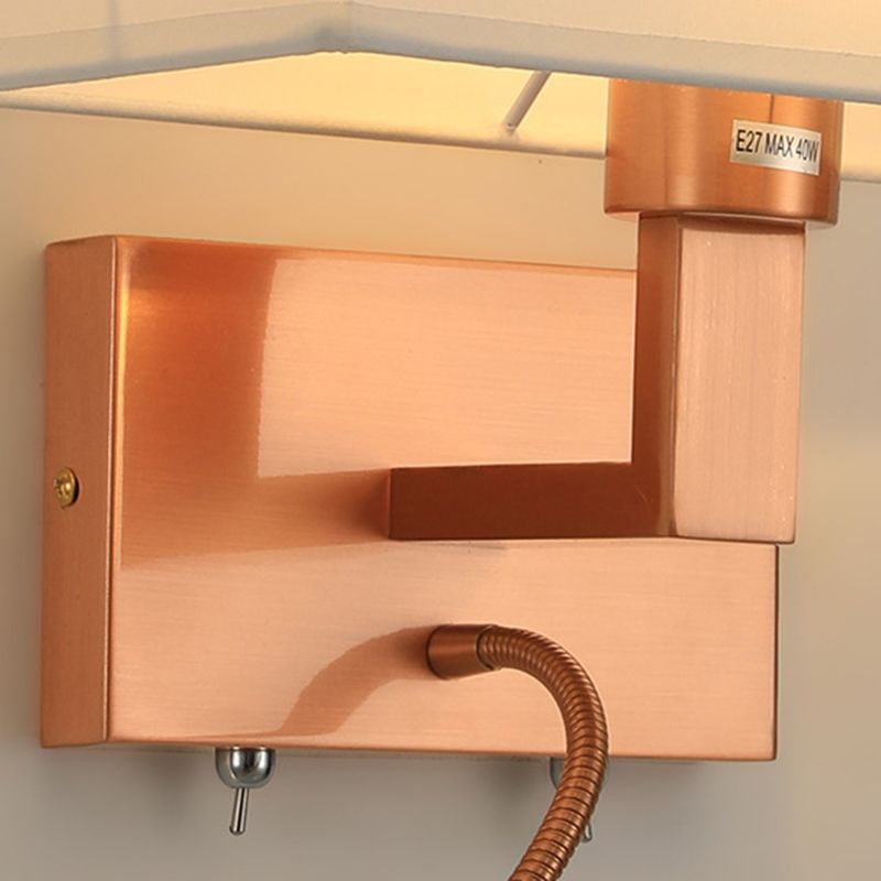Modern Wall Sconce Metal Rectangle Shape Wall Light with Fabric Shade for Bedroom