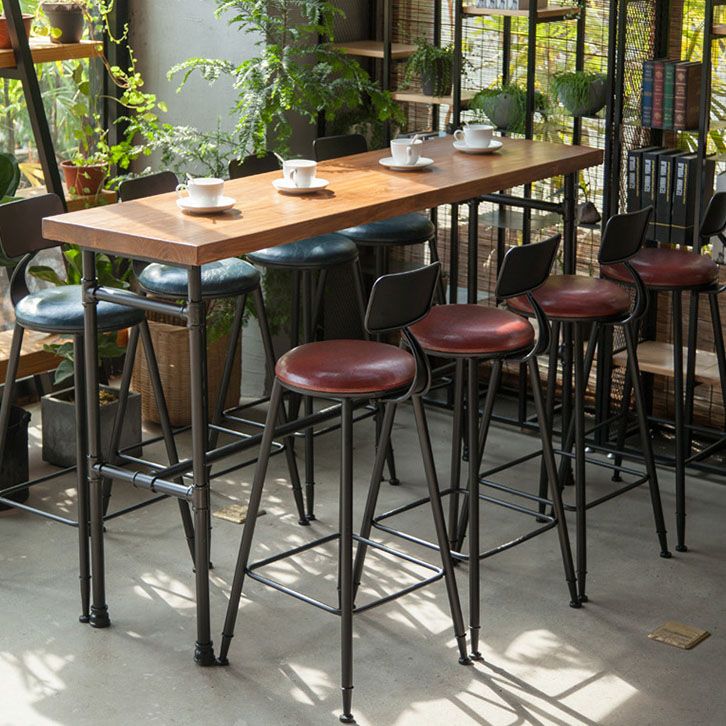 Industrial Style Bar Dining Table Indoor Metal and Wood Bar Table