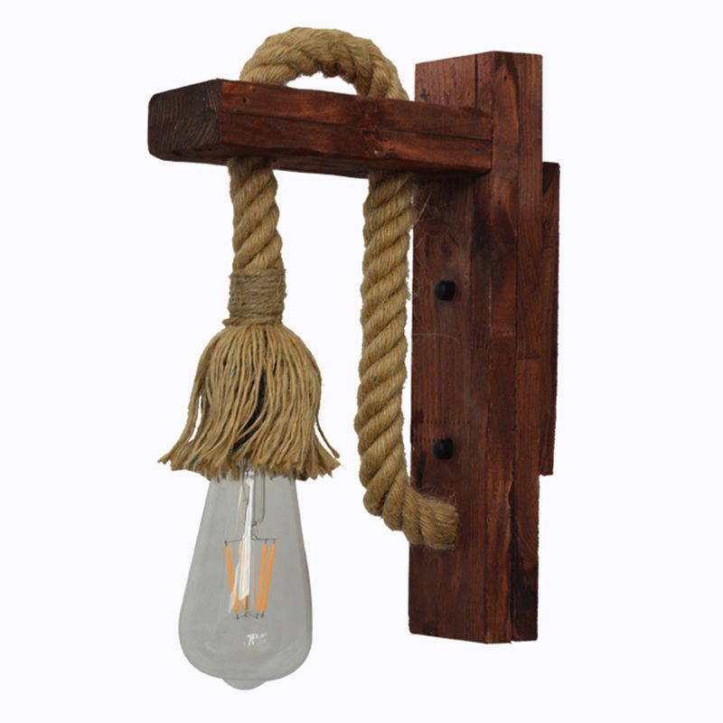 Retro Pastoral Style Exposed Bulb Wall Light Sconce Wood 1 Light Sconces