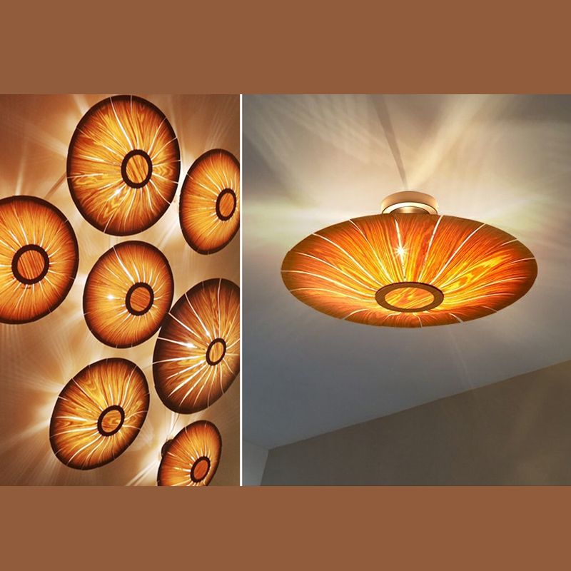 Simple Flush Mount Light Fixture Modern Ceiling Lamp with Wooden Shade for Sitting Room