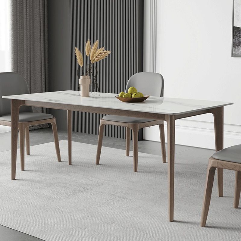 Mid-Century Rectangle Dining Table Stone Dining Table with Solid Wood Legs