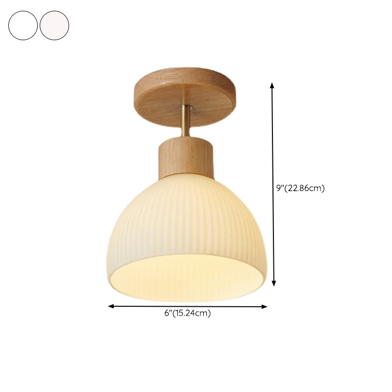 Japanese Style 1-Light Ceiling Light Dome Shape Ceiling Lamp for Bedroom