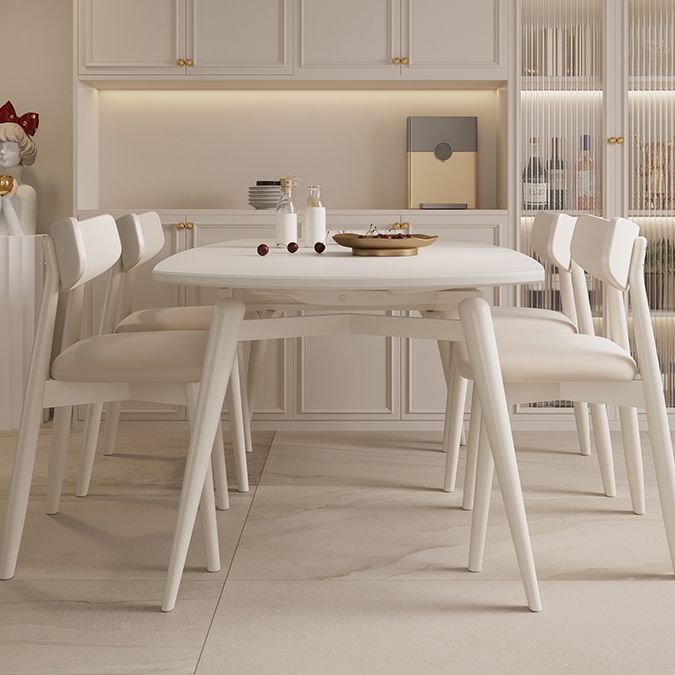 Modern Round Extendable Dining Table White Stone Tabletop with Double Drop Leaf