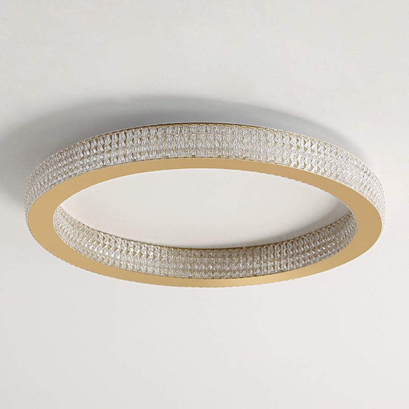 Single Golden Flush Mount Lighting Circle Glass LED Ceiling Light for Bedroom