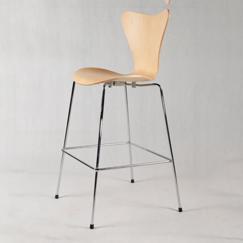 Modern Armless Backrest Bar Stool Wood Kitchen Bar Stool with 4 Metal Legs