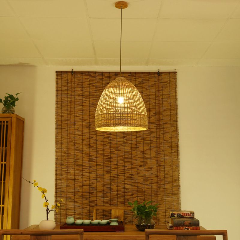 Lámpara de techo con forma de beige moderna 1 iluminación de bambú de bambú iluminación