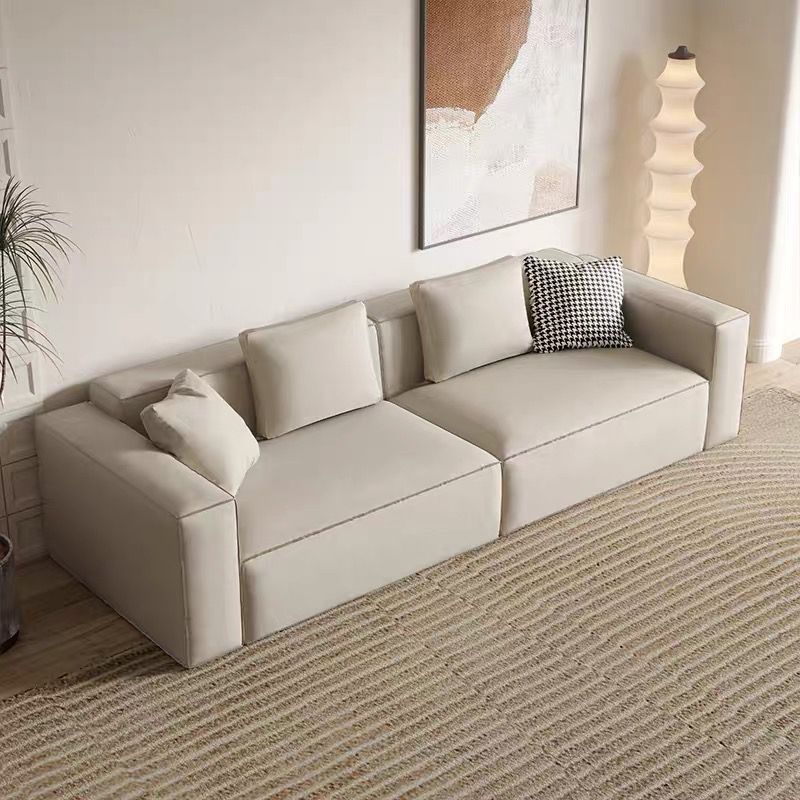 Contemporary Stationary Faux Leather Sofa Living Room Square Arm Cushions Sofa