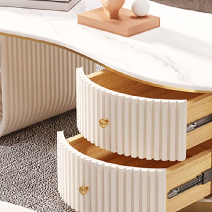 Modern Geometric Coffee Table with Drawer Stone Top Cocktail Table