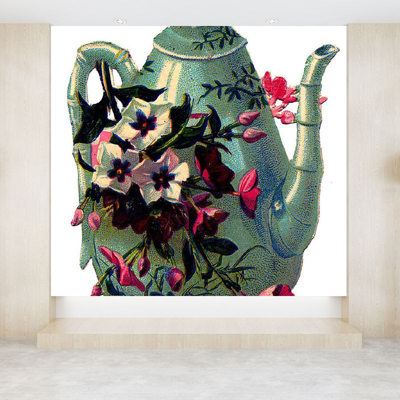 Flower Tea Kettle Mural Wallpaper Contemporary Non-Woven Materials Wall Covering