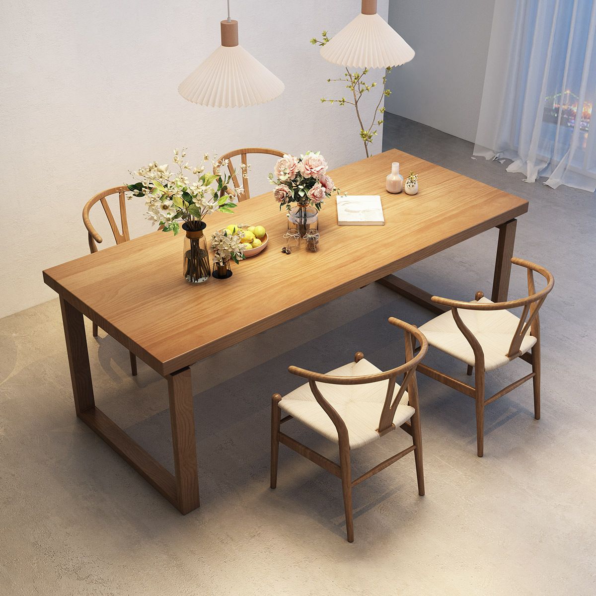 Modern Rectangle Double Pedestal Table Solid Wood Dining Table for Home