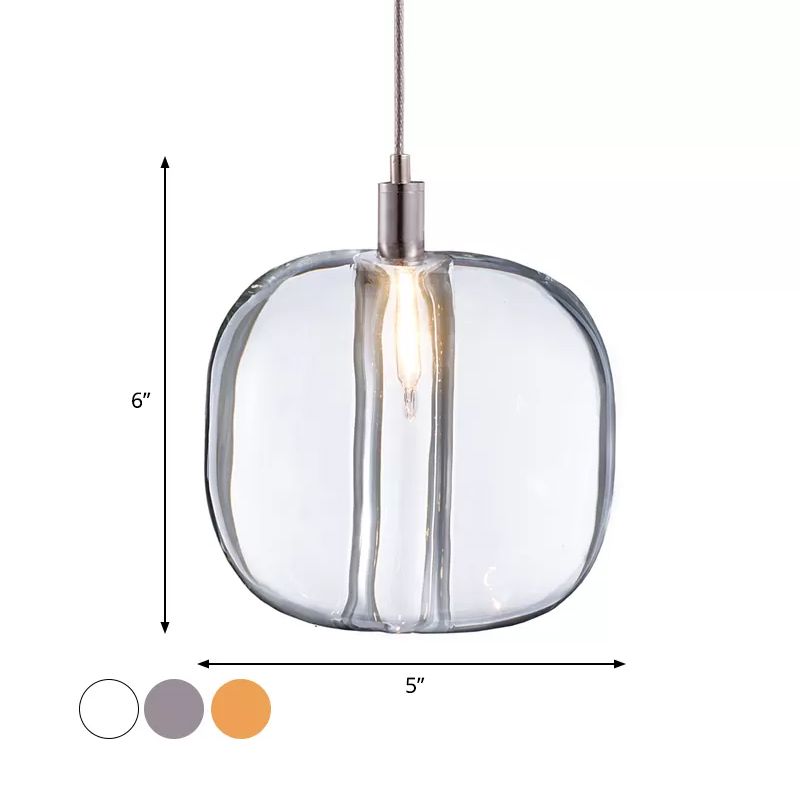 Designer Drum Suspension Pendant Mirrored Clear/Amber/Smoke Glass 1 Light  Hanging Lamp Fixture