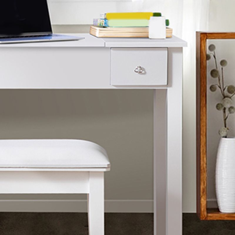 Flip Single Mirror Vanity Desk Double Drawers Straight Feet Dresser in White