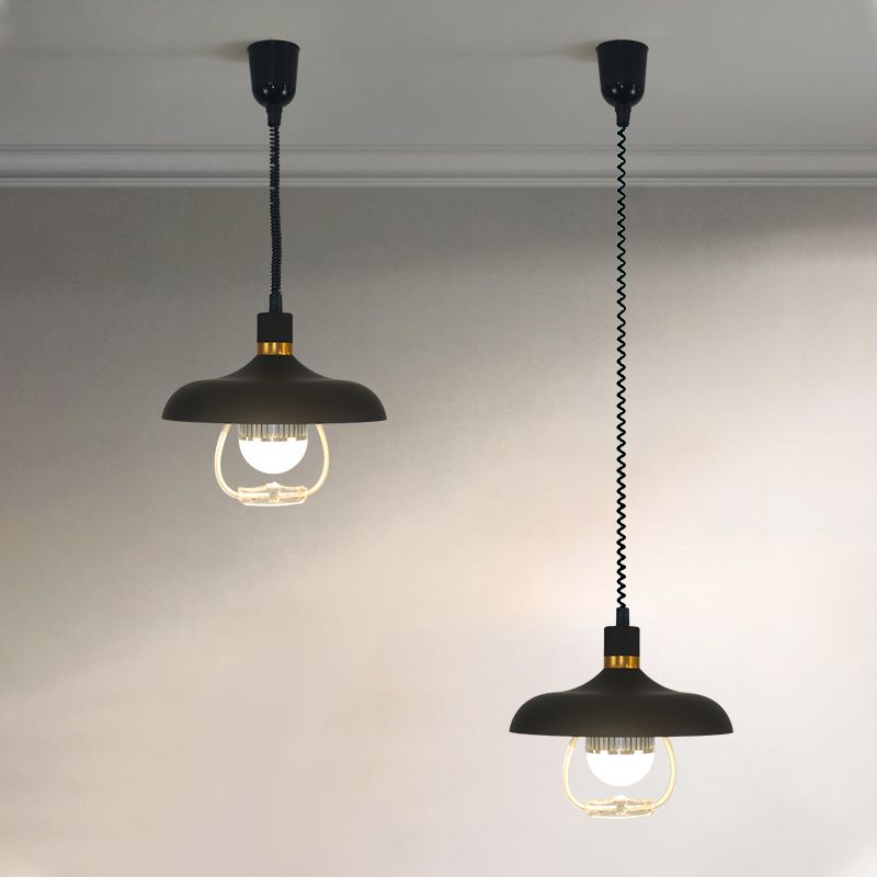 1 Light Round Round Pendants Lighting Metal Industrial Metal Prowing Lamping avec poignée de traction