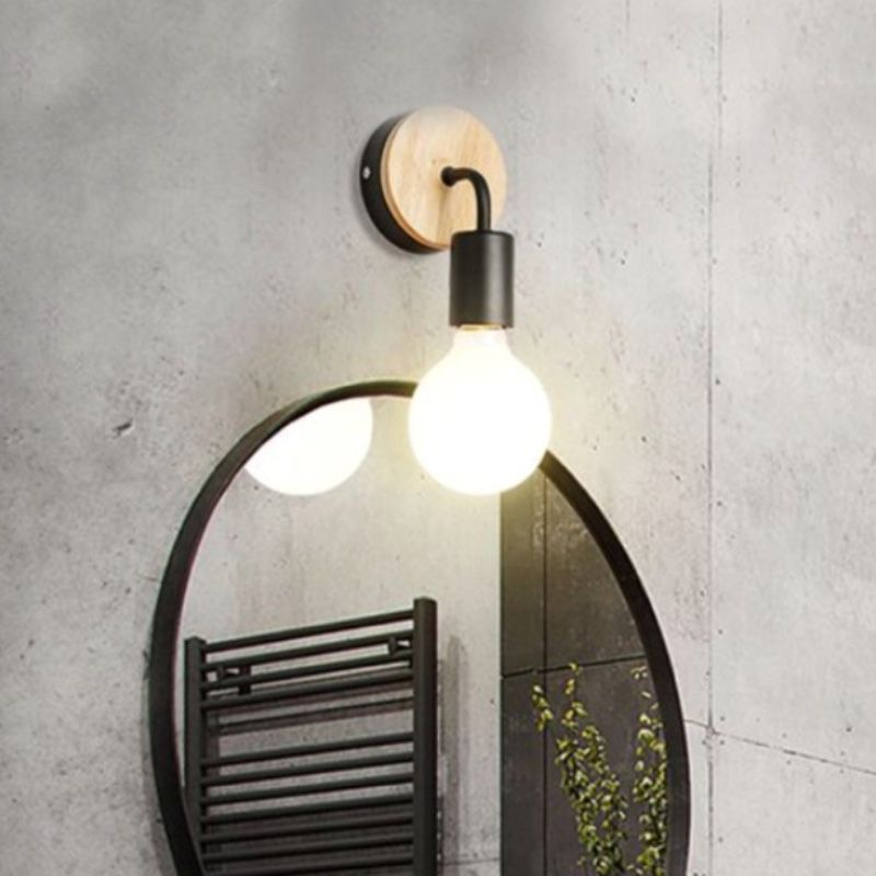 Nordic Style Blub Shape Mirror Light Single Light Wall Lamp with Wood for Bedroom