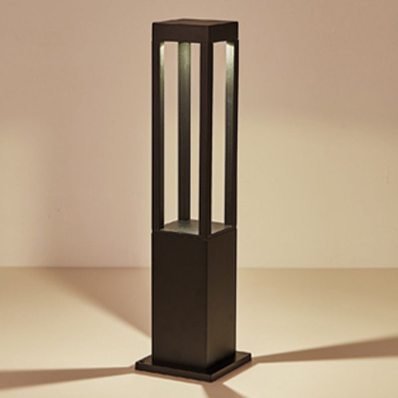 Contemporary Metal Pillar Lamp Geometric Shape Outdoor Waterproof Light in Black Finish