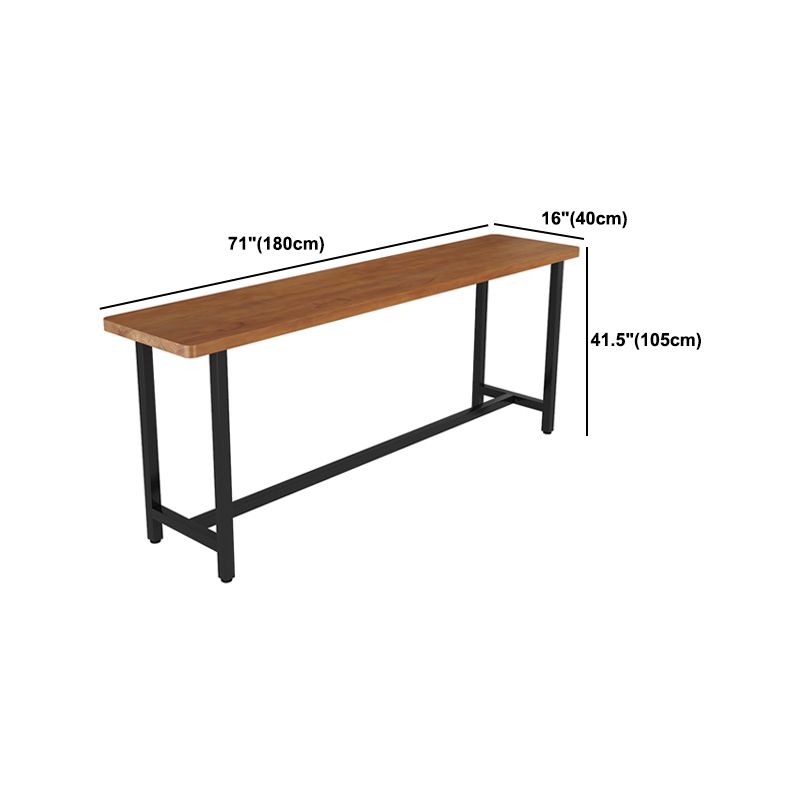 Solid Wood Top Rectangular Bar Table Luxurious Bistro Table with Black Trestle Base