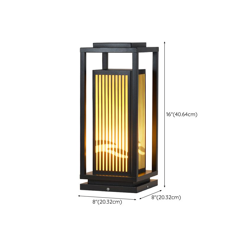 Rectangle Pillar Lamp Modern Metal Outdoor Waterproof Light in Black