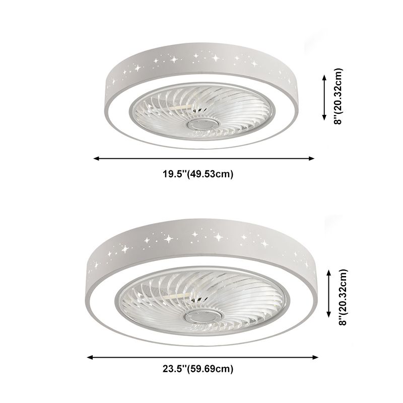 Tel-outs White Round Fan Light LED Contemporary Metal Semi Flush Soffio Light