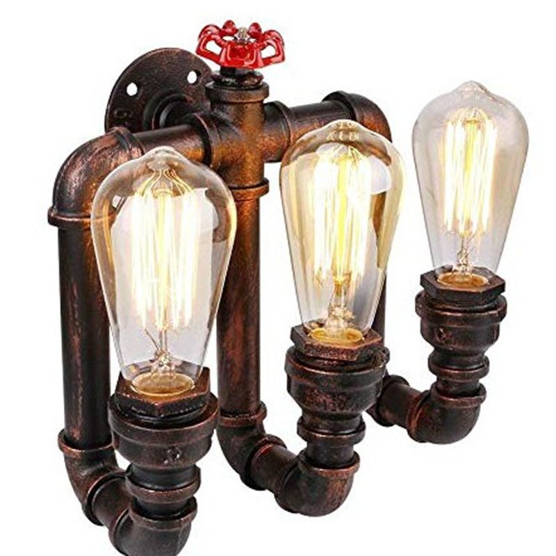 Metal Industrial Wall Sconce Pipe Shape Wall Light for Living Room in Rust