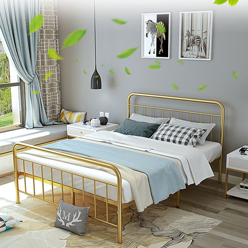 Metal Slat Bed Solid Color Open-Frame Bed With Custom Gold Legs
