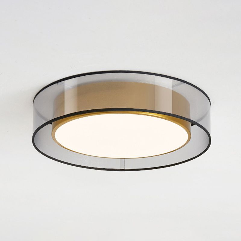 Plafonnier encastré à tambour en tissu moderne, plafonnier LED pour chambre à coucher en laiton