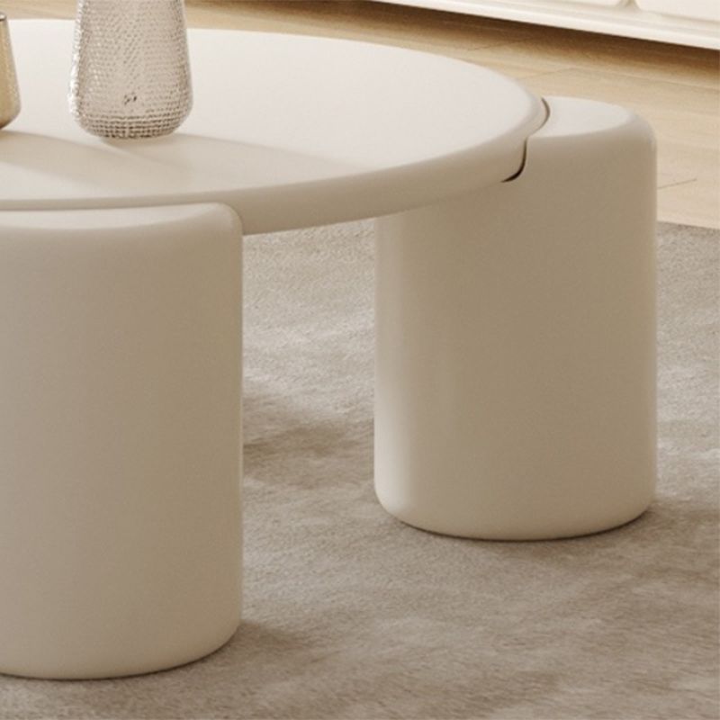 Contemporary Round Beige Coffee Table with 4 Legs Wooden Coffee Table