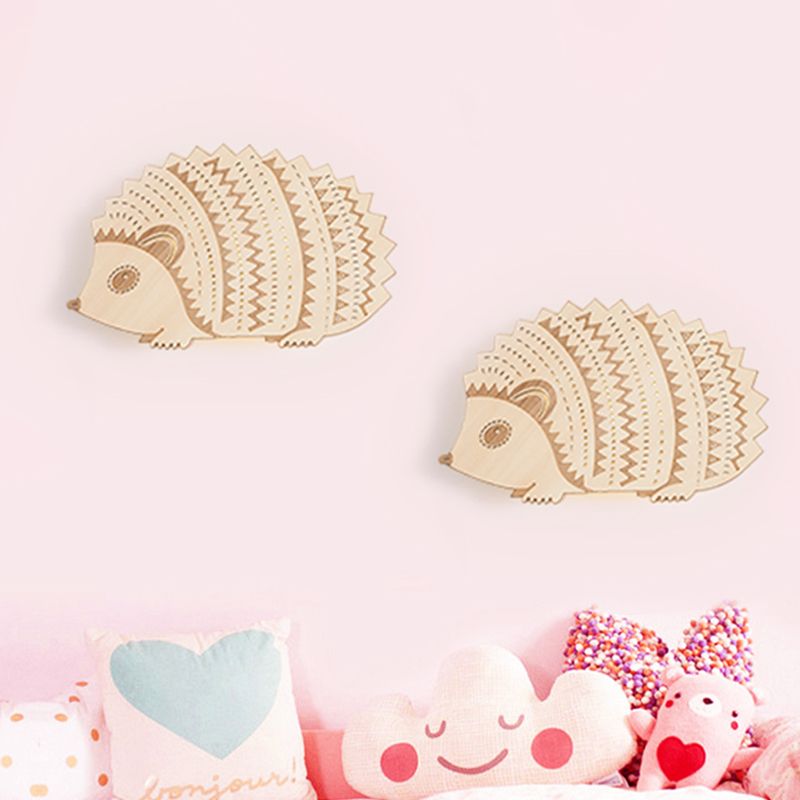 Madera Hedgehog Flush Monte Muralla Splique Niños Beige LED de pared Luce de iluminación para la cama, hacia la izquierda/hacia la derecha hacia la derecha