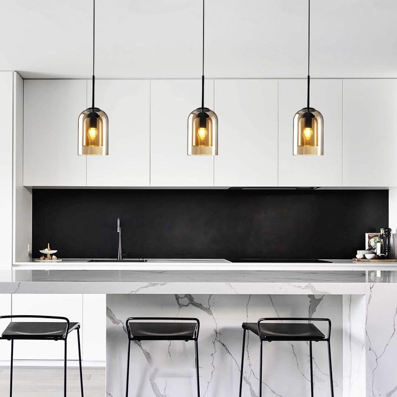 Double Glass Single Pendant Light in Modern Creative Style Wrought Iron Hanging Lamp for Dining Room