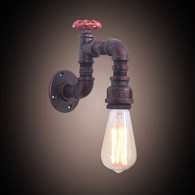 1-Light Industrial Wrought Iron Wall Sconce Pipe and Gauge Wall Light Lamp for Dining Room