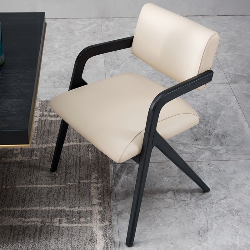 Modern Upholstered Arm Chair Home Black Legs Solid Wood Dining Chair