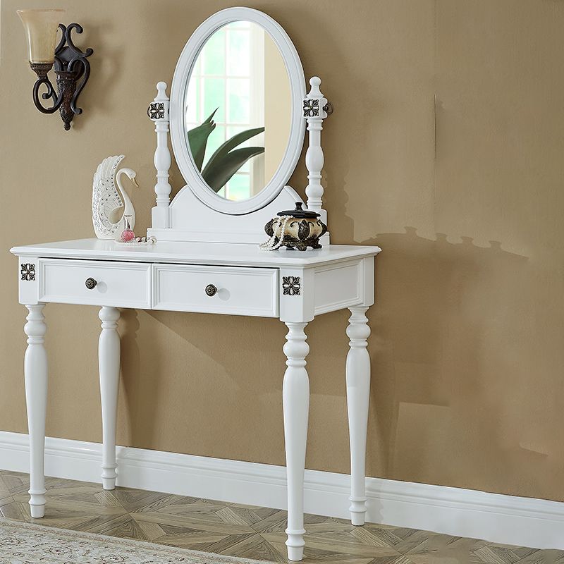 Traditional Makeup Vanity Desk Table with Drawer in Brown for Bedroom