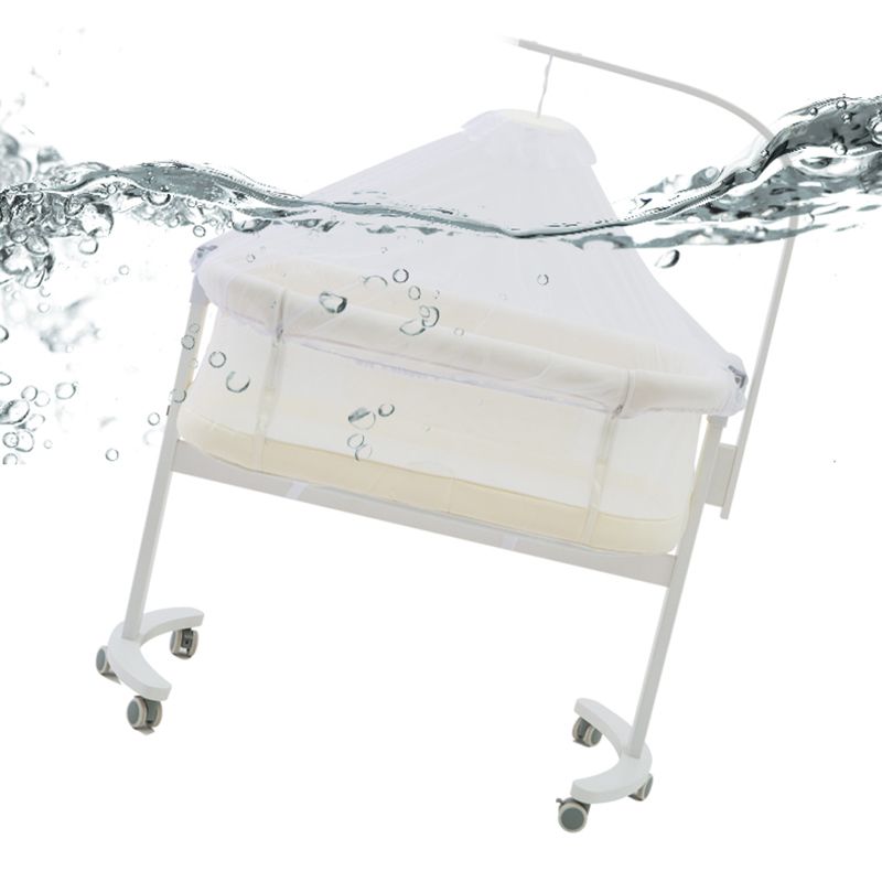 Modern Rocking Crib Cradle Metal Oval Bedside Bassinet with 4 Wheels