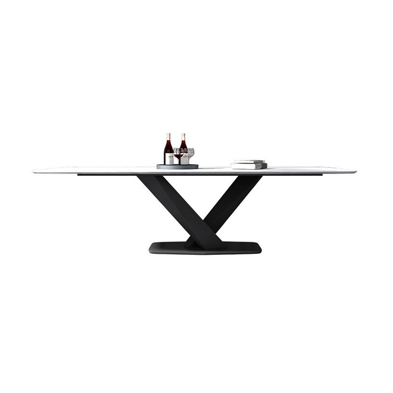Ensemble de table à manger en pierre fritrée moderne avec table rectangle et jeu de restauration formelle de base de piédestal
