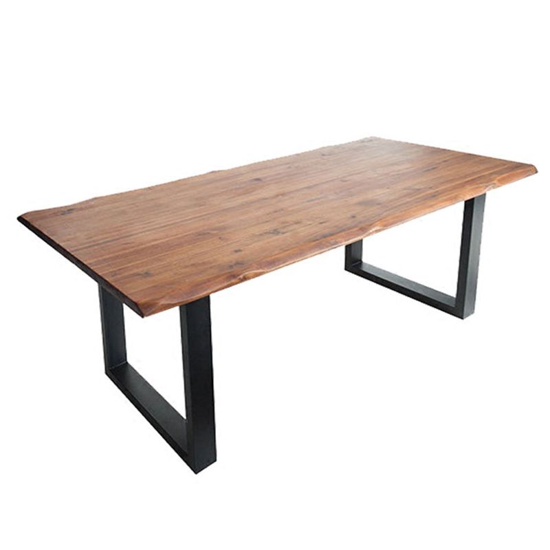 Rectangle Sled Base Industrial Table Wood Color Fixed Table with Solid Wood